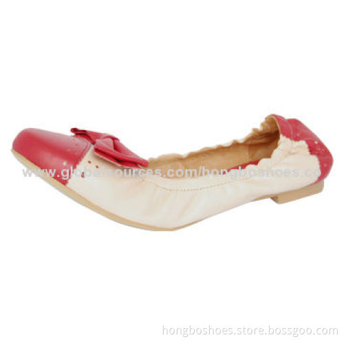 Women's casual flat shoes, two tone dress upper with bow,flat heel,comfortable insole and outsole
